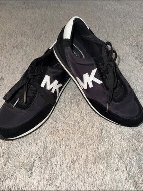 Michael Kors Black & White MK Logo Lace-Up Sneakers athletic casual minimalist